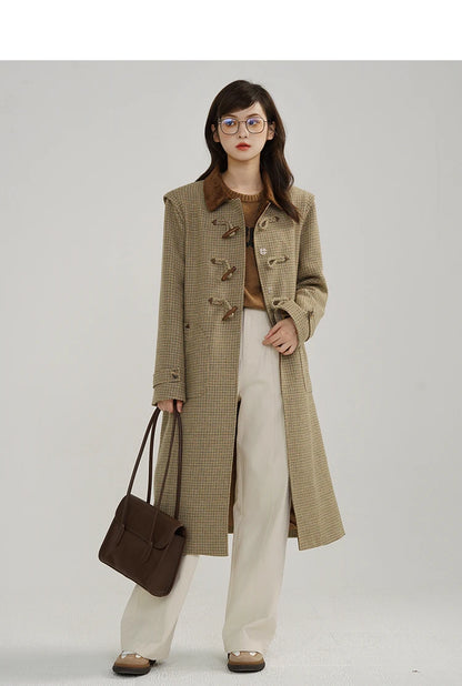 Classic Houndstooth Wool Coat – British Style Single-Breasted Winter Jacket