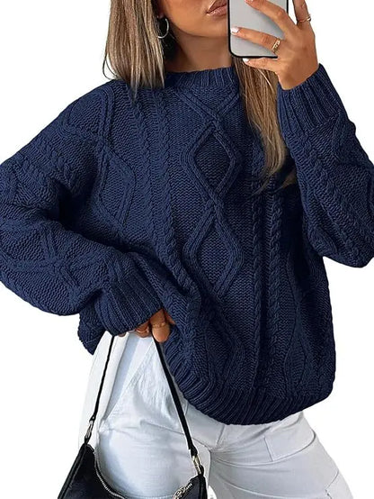 Autumn Winter Mock Neck Batwing Sleeve Women Knitted Sweater