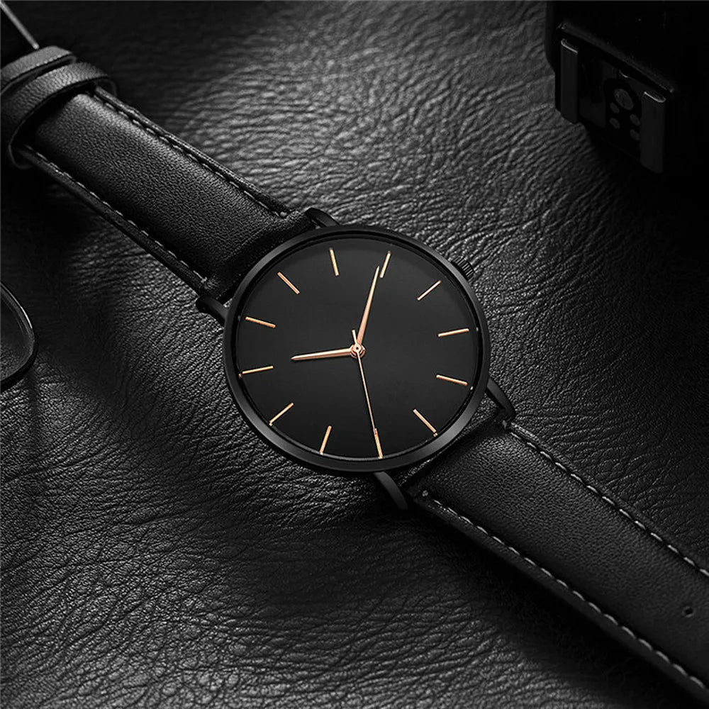 Mens Casual Ultra Thin Black Dial Analog Watches