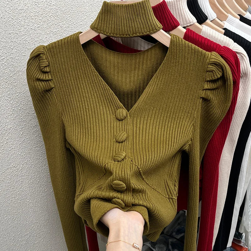 Womens French Style Off The Shoulder Red Sweater Autumn Winter Base Layer Niche Stylish Innerknit Top
