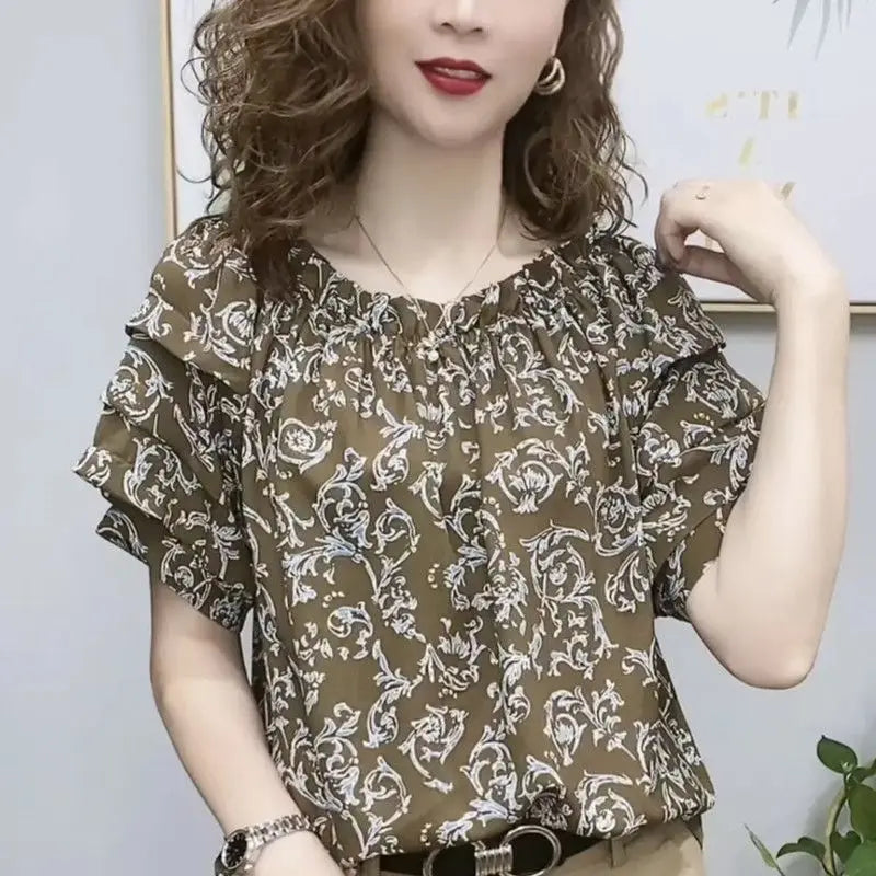 Chic 2023 Autumn Womens Print Shirt Puff Sleeve Elegance For The Office