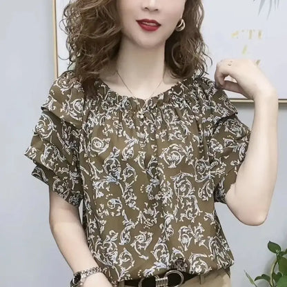 Chic 2023 Autumn Womens Print Shirt Puff Sleeve Elegance For The Office