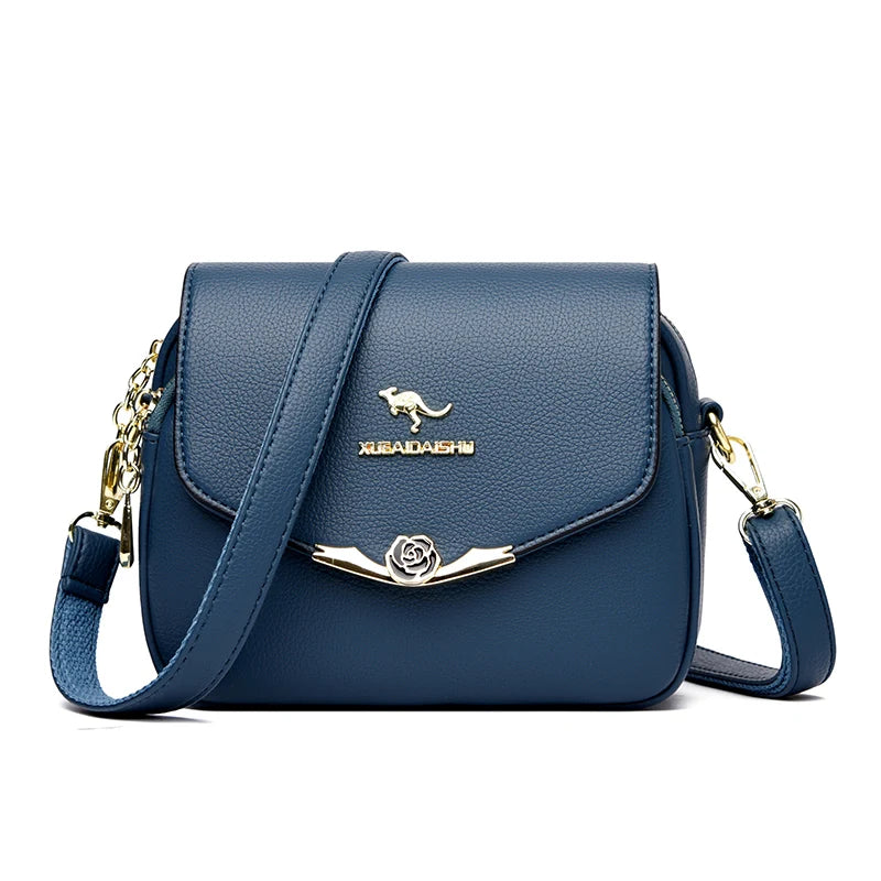 Womens Soft Leather Messenger Bag Casual Crossbody Shoulder Handbag Black Fashion Purse