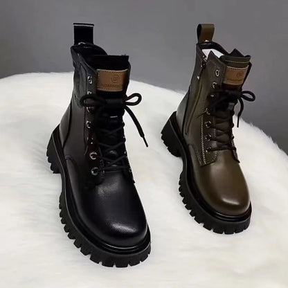 Womens Casual Leather Ankle Zipper Winter Boots