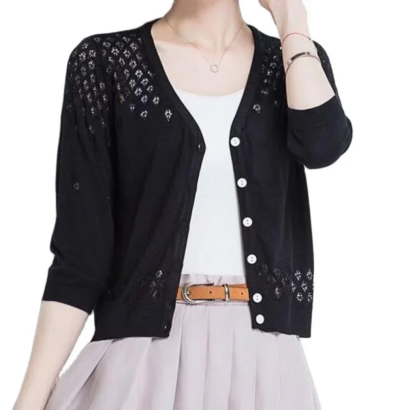 Thin Ice Silk V Neck Long Sleeve Cardigan