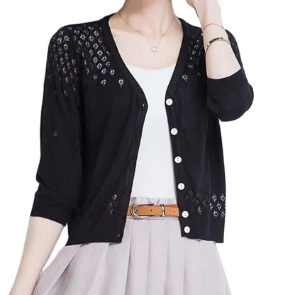 Thin Ice Silk V Neck Long Sleeve Cardigan