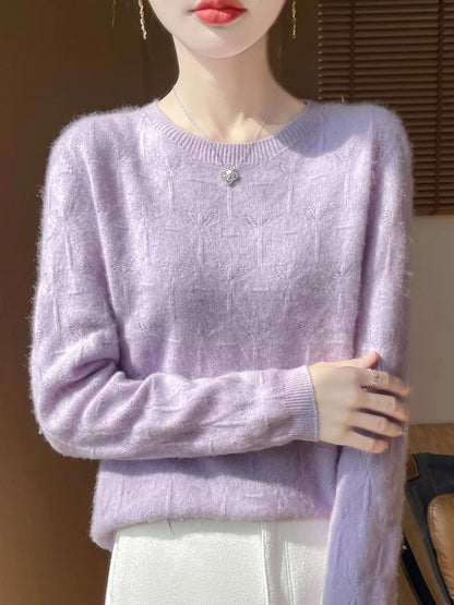 Women S Autumn Winter Sweater Temperament Commuter Round Neck Hollow Out Knit Top Pullover For Women