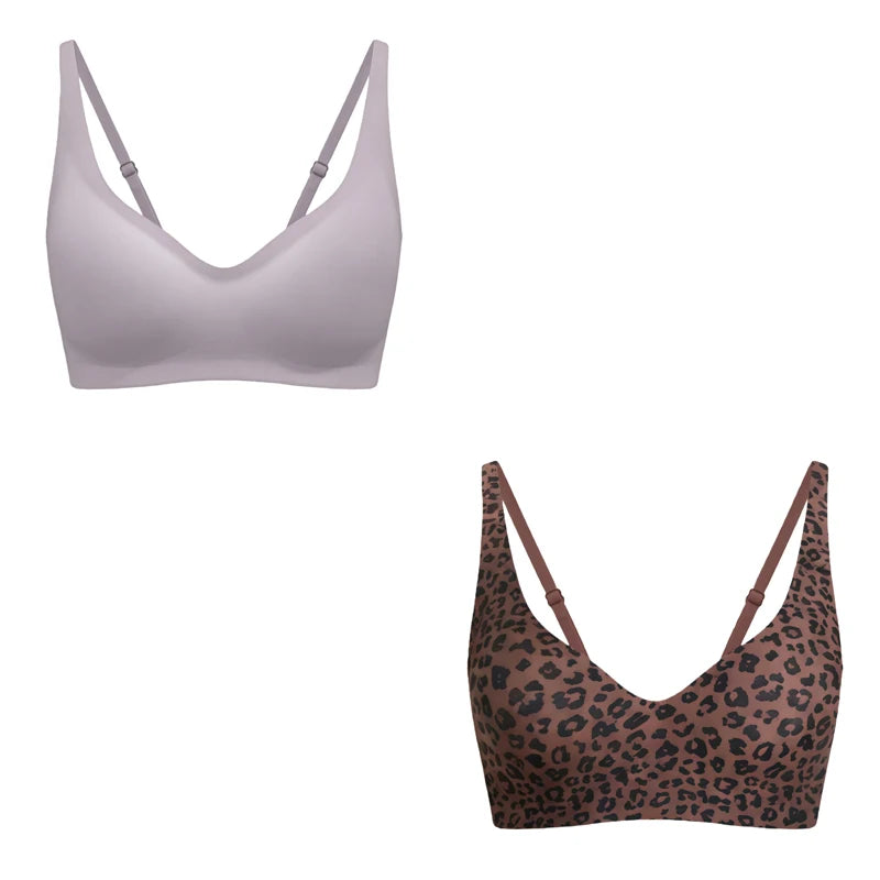 Seamless Sexy Deep V Bralette For Women Leopard Print Push Up Wireless Tank Top Lingerie