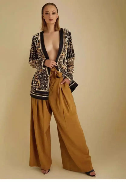 Bubble Bead V Neck Blazer Jackets