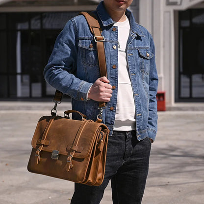 Mens Genuine Leather Briefcase 14 Laptop Messenger Bag Business Portfolio For Documents A4 Files