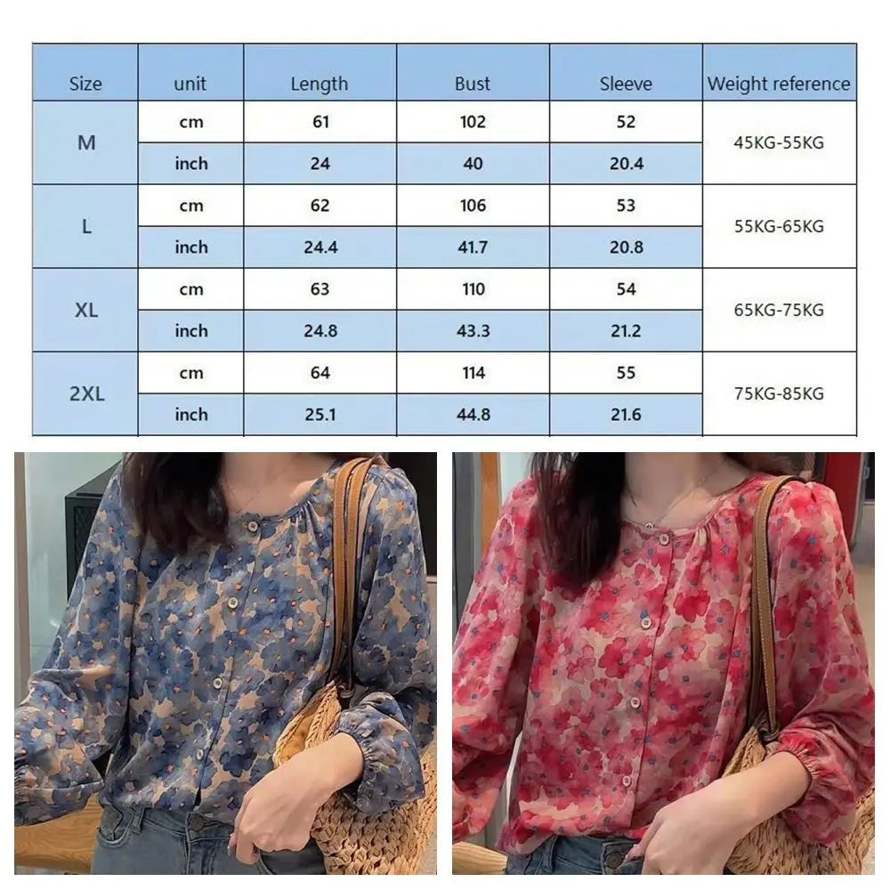 Flower Floral Printing Polo Neck Blouse