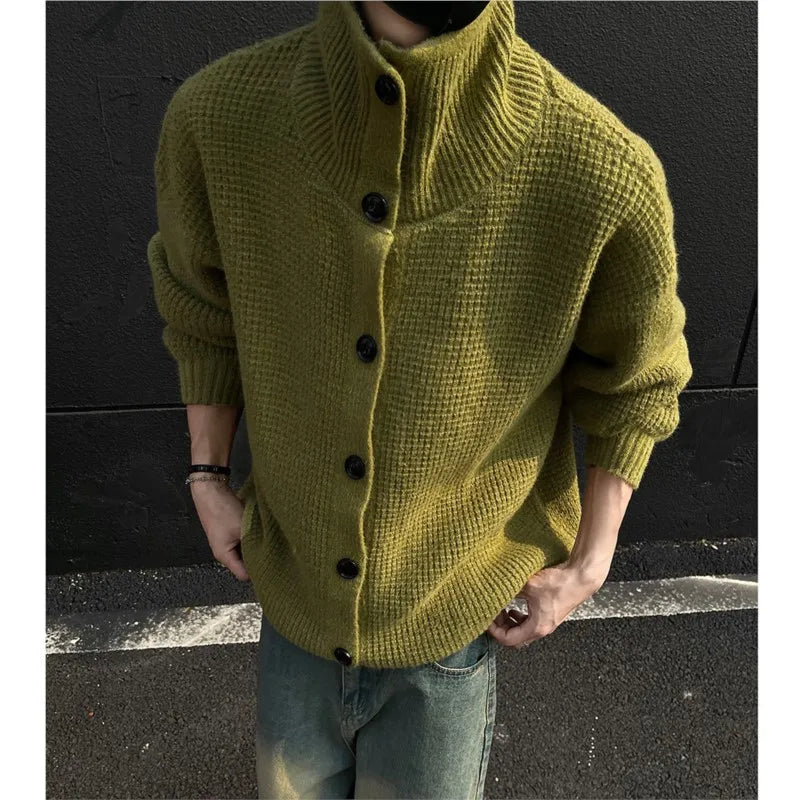 Stand Collar Double Breasted Mens Knitted Cardigan Sweaters