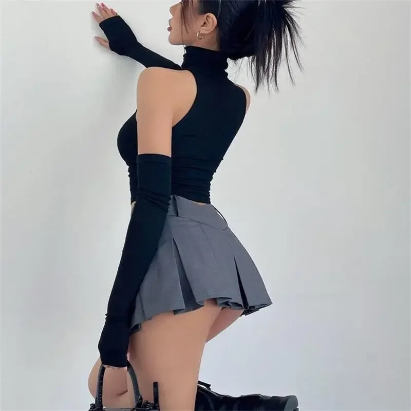 2025 Summer New Sensibility Spicy Girl Irregular Open Back Striped Cropped T Shirt Short Sleeve Belly Top For Women