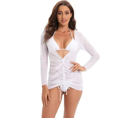 Long Sleeve Dress Style Elegant Print One Piece Bikini