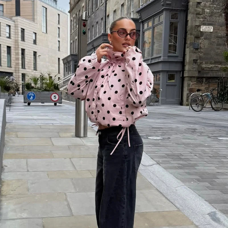 Pink Polka Dot Spring Jacket for Women – Chic Casual Street Style Coat 2026