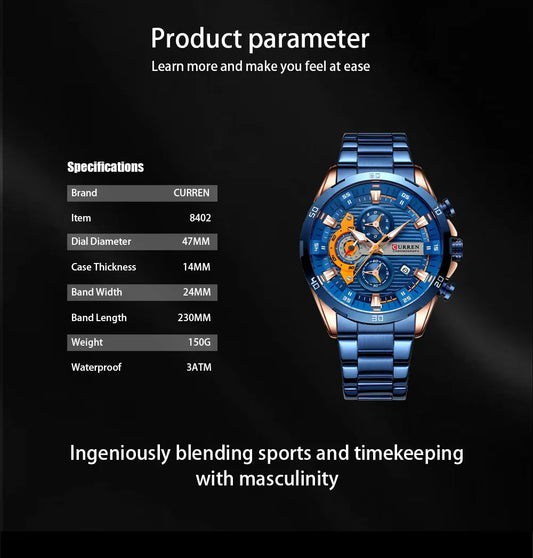 Mens Stainless Steel Creative Waterproof Analog Watches