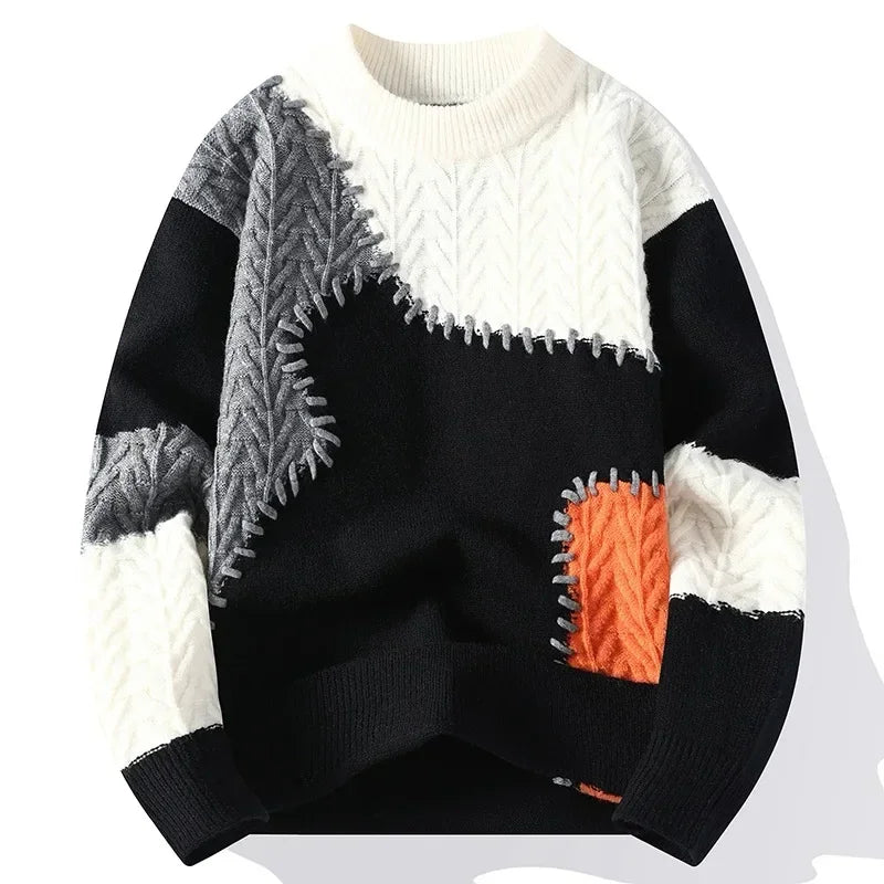 2025 Mens Casual Warm Sweater Solid Plush Knitted Pullover Autumn Winter Thickened Versatile Top