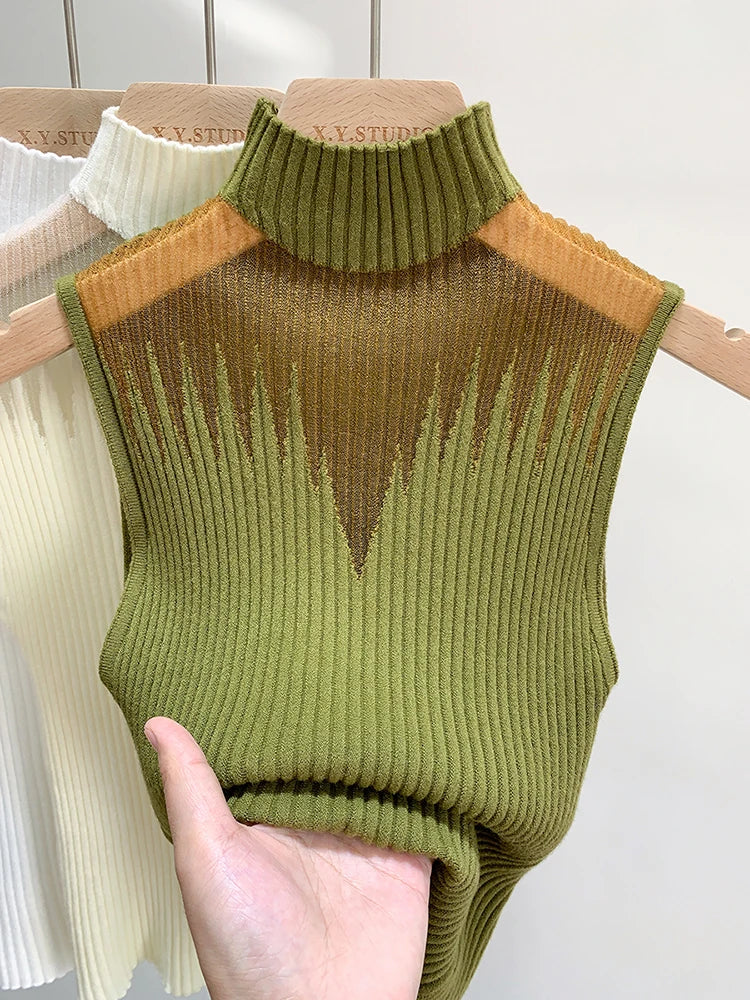 Modern Texture: Half-Neck Mesh Knitted Top