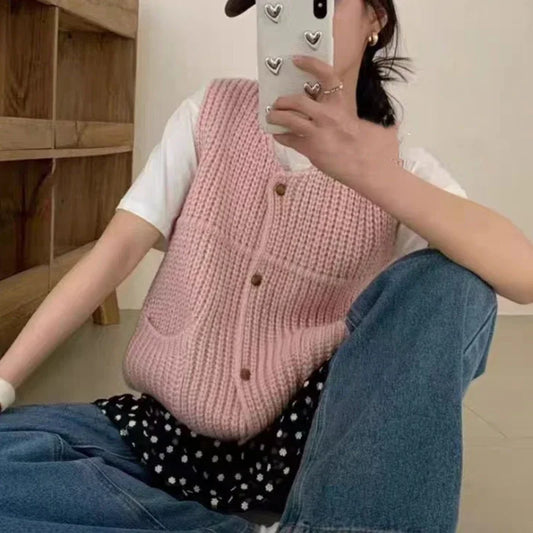 Chic Knitted Vest for Effortless Korean Casual Street Style Layering
