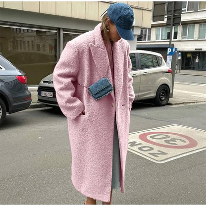 Chic Woolen Pink Overcoats