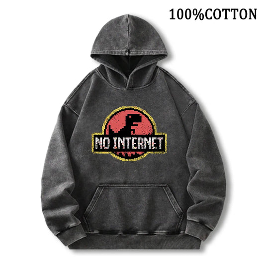 No Internet T Rex Dinosaur Hoodie Fleece Sweatshirt With Pockets For Men Women