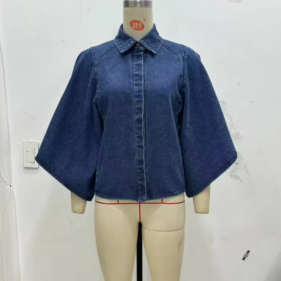2024 Vintage Denim Shirt Casual Cropped Style For Womens Summer
