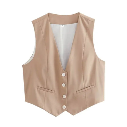 V-Neck Sleeveless Women Cropped Blazer Vest