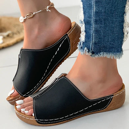 Stitched Edge Women Summer Wedge Sandals