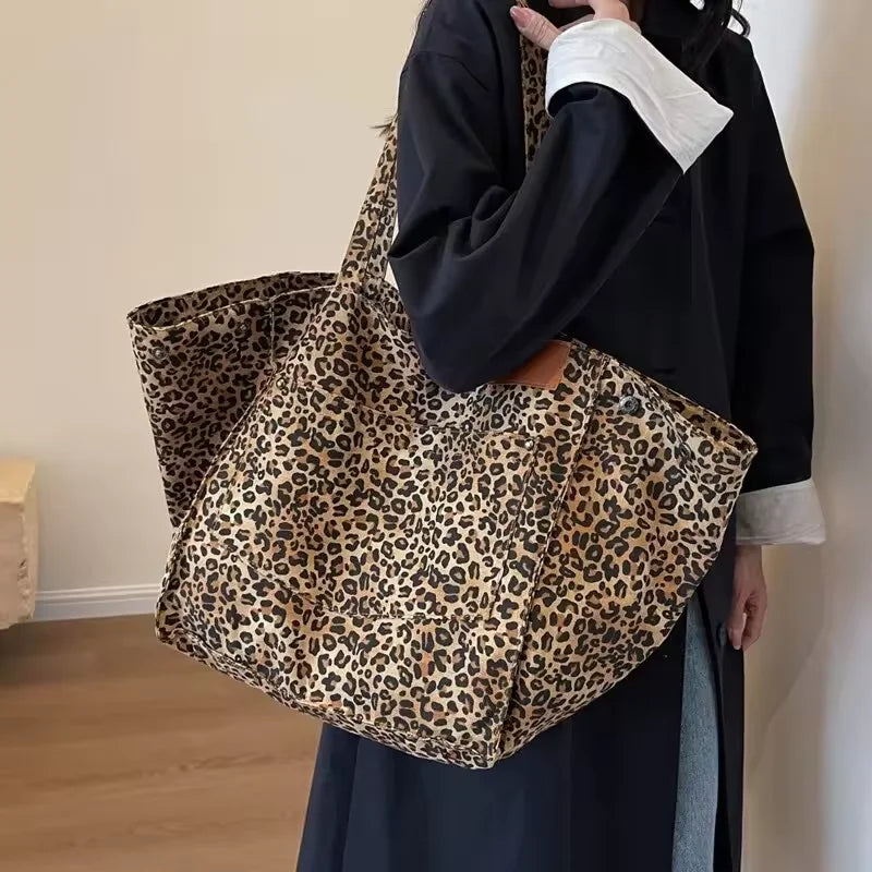 Leopard Patchwork Shoulder Bag High Quality Spacious Tote Bag