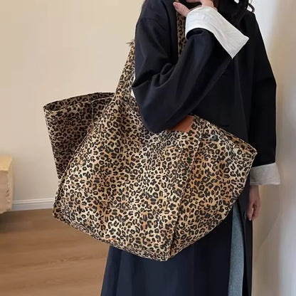Leopard Patchwork Shoulder Bag High Quality Spacious Tote Bag