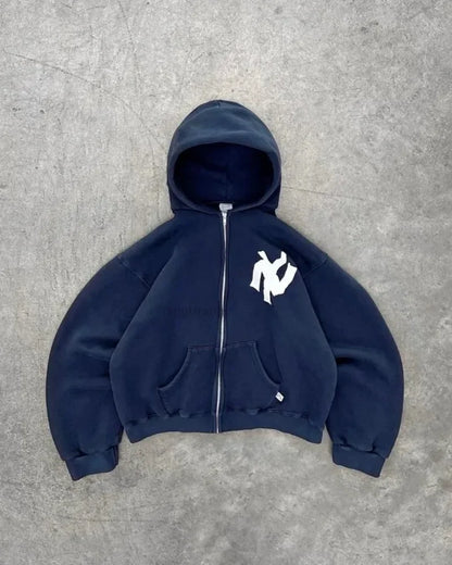 New Y2k Letter Print Zip Up Hoodie Streetwear Oversized Sweatshirt For Men Women