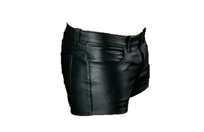 New Summer Fashion Black Men Leather Shorts