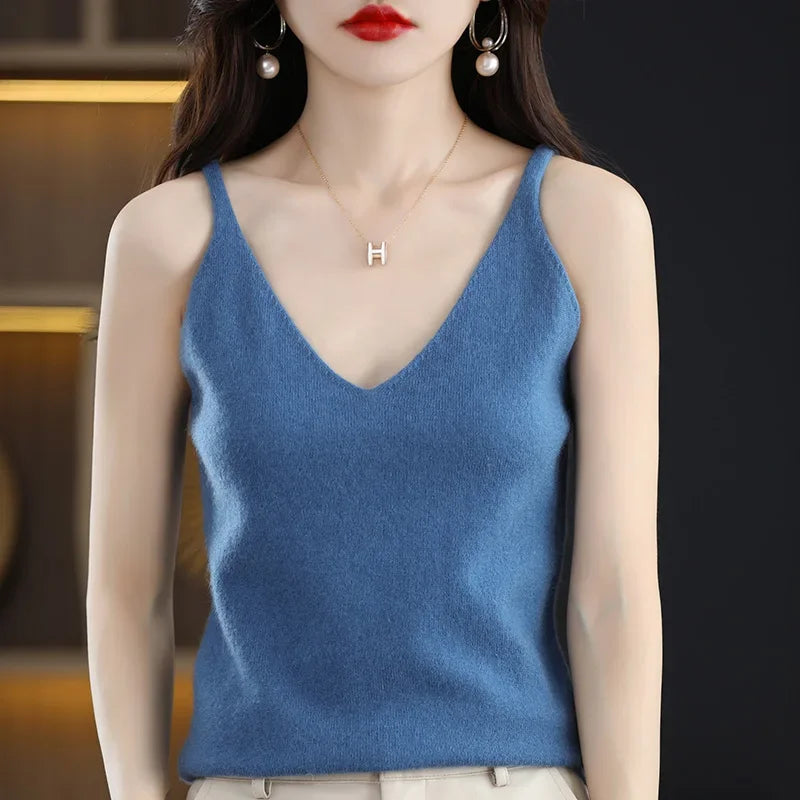 Spring Summer Ladies V Neck Sweater Solid Color Half Sleeved Pullover Thin Casual Knitwear Soft Bottoming Top