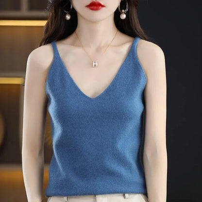 Spring Summer Ladies V Neck Sweater Solid Color Half Sleeved Pullover Thin Casual Knitwear Soft Bottoming Top