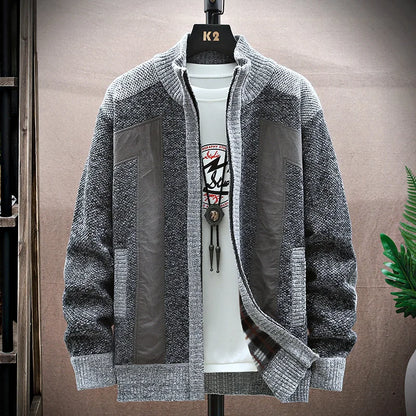 Mens Standing Neck Cardigan Coat Thickened Embroidered Letter Print For Autumn Winter