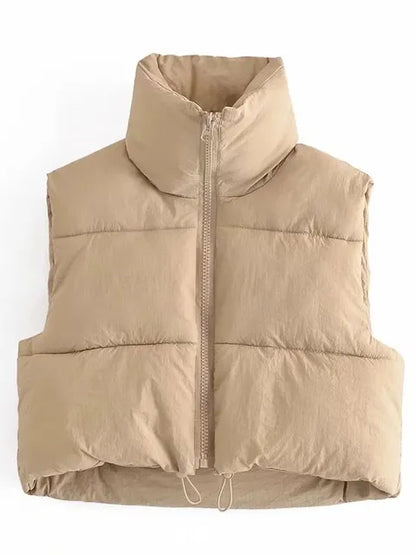 New Stand Collar Sleeveless Lightweight Zip Up Puffy Vest For Women