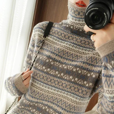 Autumn And Winter New Cashmere Sweater Womens High Necked Pullover Loose Thick Sweater Short Paragraph Knit Shirt