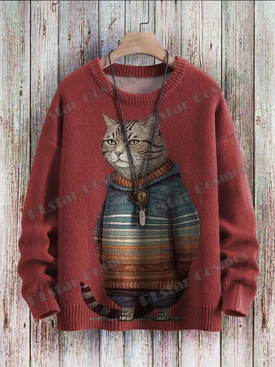 Vibrant Ukiyo-e Cat Sweater for Cozy Sunset Walks