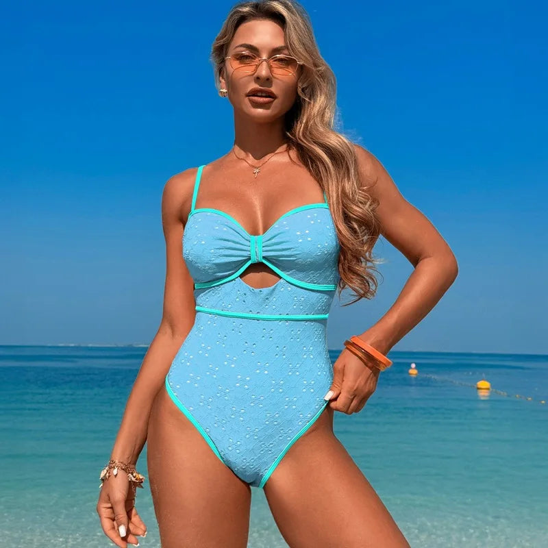Black Eyelet Lace Cut-Out One Piece Swimsuit Aesthetic