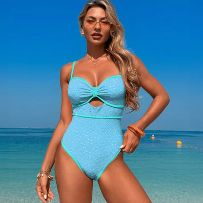 Black Eyelet Lace Cut-Out One Piece Swimsuit Aesthetic