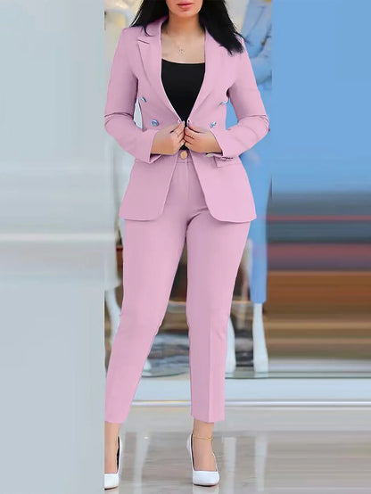 Corporate Chic - Elegant Double-Breasted Blazer Suit