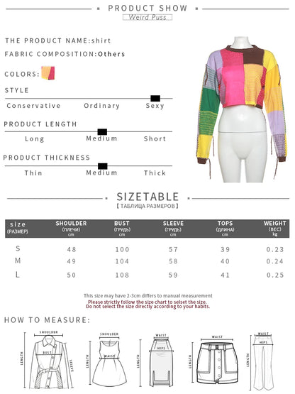 Multi-Color Cropped O-Neck Sweater: Streetwear Casual Style for Autumn/Winter