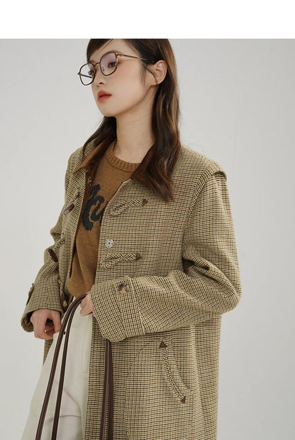 Classic Houndstooth Wool Coat – British Style Single-Breasted Winter Jacket