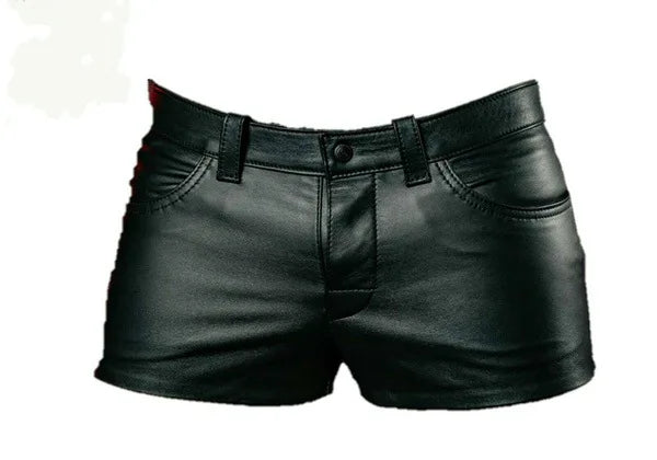 New Summer Fashion Black Men Leather Shorts