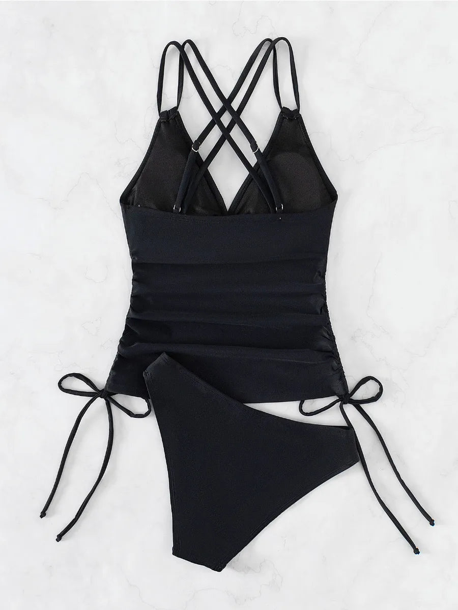Minimal V-Neck Backless Bikini Set