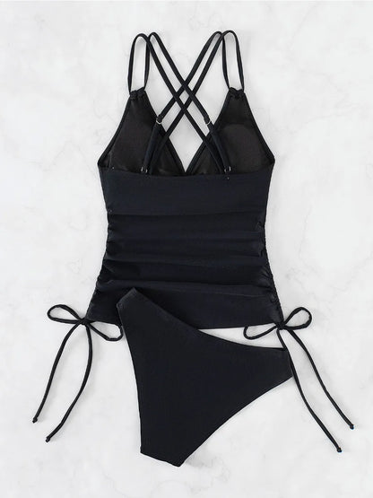 Minimal V-Neck Backless Bikini Set