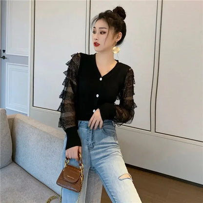 Buttoned Neck Slim Thin Women Sweaters For Spring Autumn