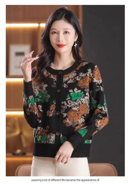 Jacquard Knit Cardigan for Women – 2025 Spring & Autumn Fashion