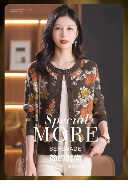 Jacquard Knit Cardigan for Women – 2025 Spring & Autumn Fashion