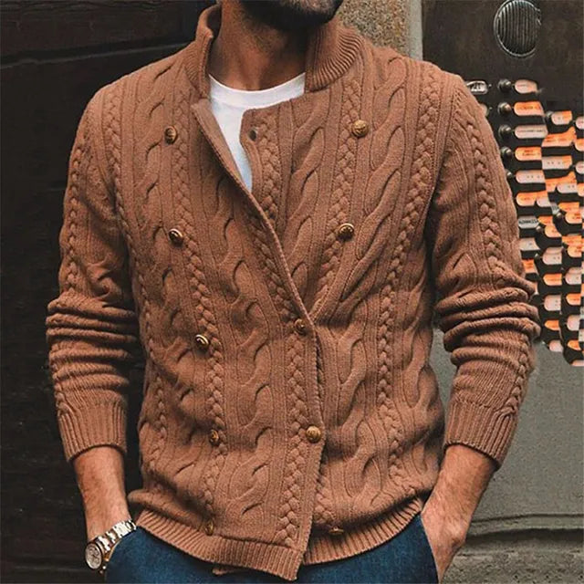 Fashion Sweater Cardigan for Men – Double-Breasted Long Sleeve Knitting Coat, Turtleneck Streetwear for Autumn/Winter